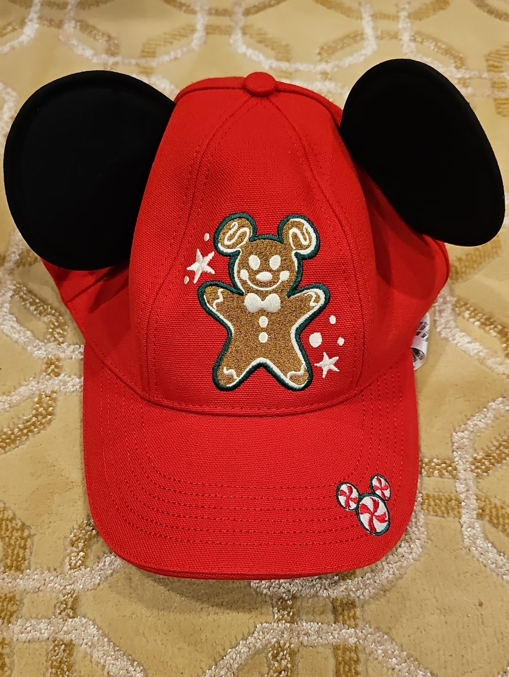 NWT Disney Red Mickey Gingerbread Baseball Hat with Black Mickey Ears